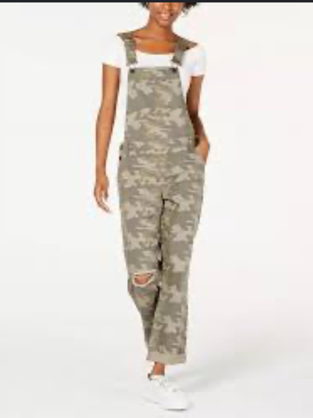 Vanilla Star Olive Camo Ripped Overalls